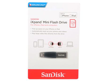 USB флешка SanDisk iXpand Mini 128GB Silver (SDIX40N-128G-GN6NE) USB 3.0, Lightning