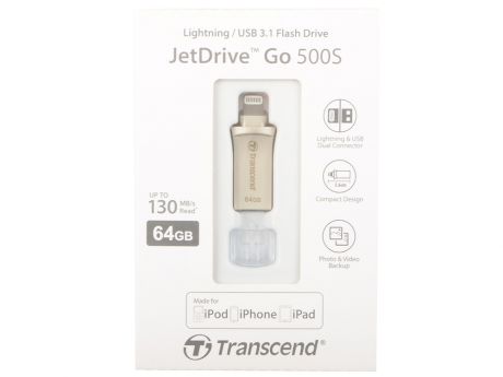 USB флешка Transcend Jetflash 500 64GB (TS64GJDG500S) USB 3.1, Lightning