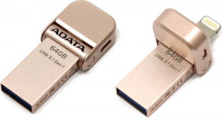 USB флешка A-Data i-Memory AI920 64Gb Gold (AAI920-64G-CRG) USB 3.1 / Lightning / 120 МБ/cек / 30 МБ/cек
