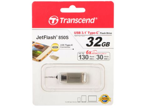 USB флешка Transcend JetFlash 850 OTG 32Gb Silver (TS32GJF850S) USB 3.1 Type-C