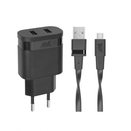 Сетевое зарядное устройство RIVAPOWER VA4123 BD1 черное 3,4A / 2USB, с кабелем Micro USB