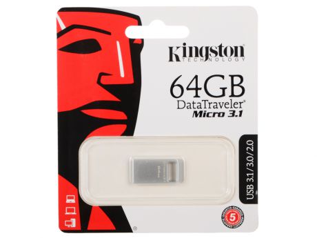 USB флешка Kingston Micro 3.1 64GB Silver (DTMC3/64GB) USB 3.1 / 100 МБ/cек / 15 МБ/cек