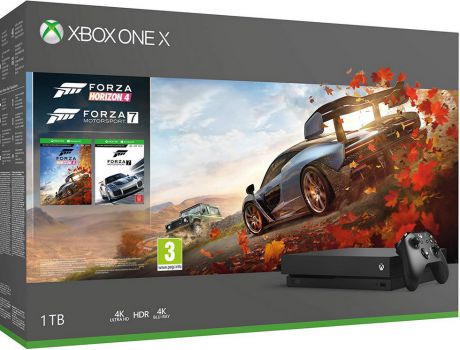 Microsoft Xbox One X 1ТБ + игры Forza Horizon 4 и Forza 7 (черный)