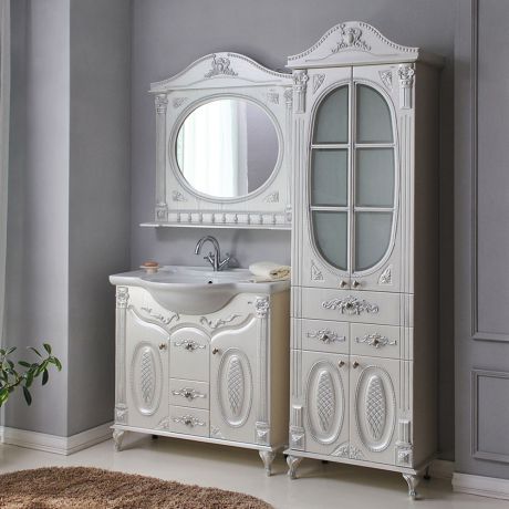Мебель для ванной Атолл Наполеон 295 белый жемчуг патина серебро