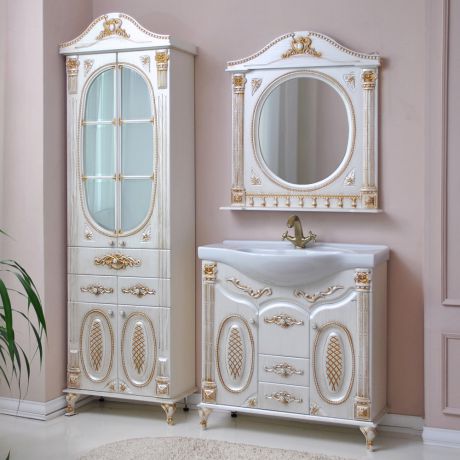 Мебель для ванной Атолл Наполеон 295 белый жемчуг патина золото