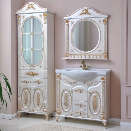 Мебель для ванной Атолл Наполеон 287 белый жемчуг патина золото