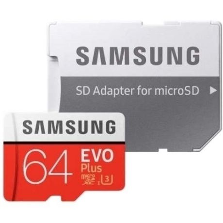 Карта памяти MicroSDXC class10 UHS-I U3 SAMSUNG EVO+ с адаптером, 64GB (скорость чтения 100MB/s, запись 60MB/s), MB-MC64GA/RU