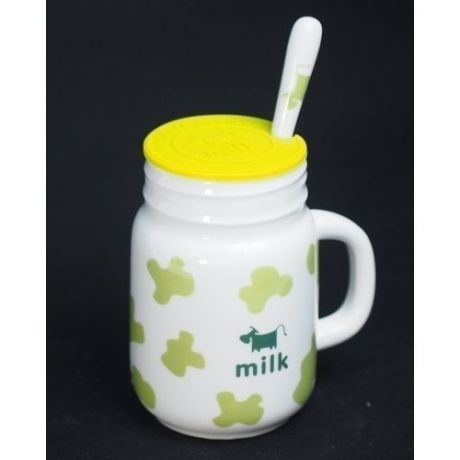 Кружка "Milk", c силиконовой зеленой крышкой