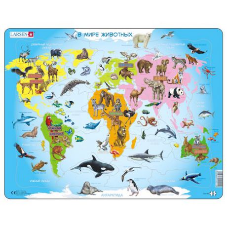 Пазл "Карта мира с животными", 28 элементов