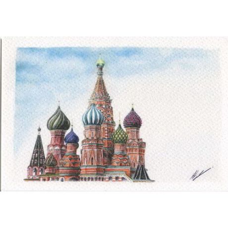 Открытка "Москва. Собор Василия Блаженного", карандаш