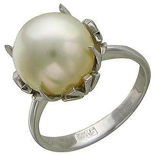 Кольцо с 1 жемчугом из белого золота