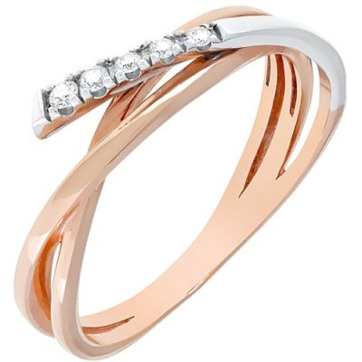 Яркое кольцо с 5 бриллиантами из комбинированного золота