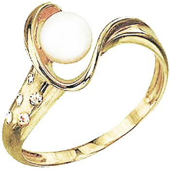 Кольцо с 5 бриллиантами, 1 жемчугом из жёлтого золота 750 пробы