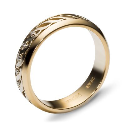 Кольцо Косичка с 5 бриллиантами из комбинированного золота 750 пробы