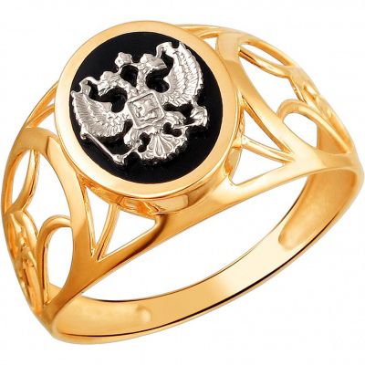 Кольцо с 1 ониксом из комбинированного золота