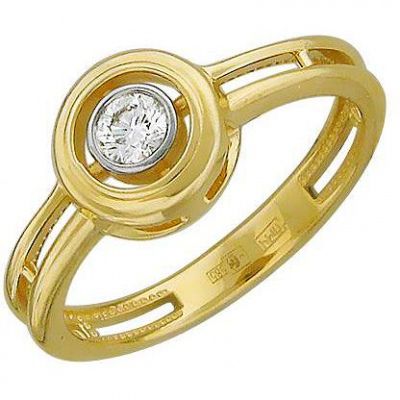 Кольцо с 1 фианитом из жёлтого золота