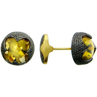 Запонки с цитринами и бриллиантами из жёлтого золота 750 пробы