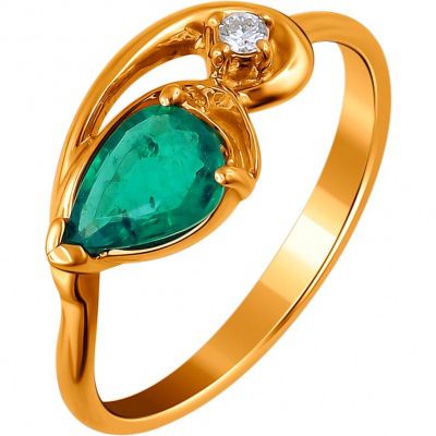 Кольцо с изумрудом и бриллиантом из красного золота