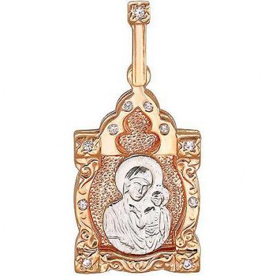 Подвеска-иконка "Богородица Казанская" с фианитами из комбинированного золота