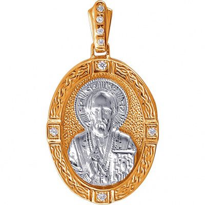 Подвеска-иконка "Господь Вседержитель" с 8 фианитами из комбинированного золота