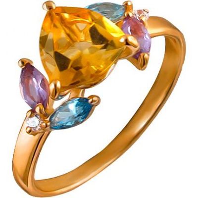 Кольцо с россыпью цветных камней из красного золота