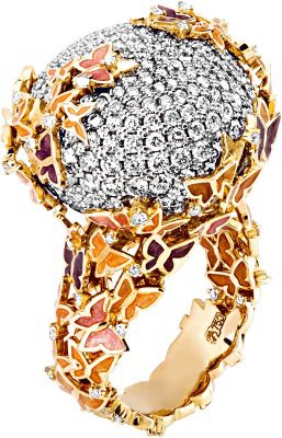 Кольцо Бабочки с бриллиантами, вставкой из эмали из комбинированного золота 750 пробы