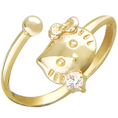 Кольцо безразмерное Кошка с фианитом из желтого золота