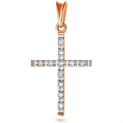 Крестик с 11 бриллиантами из красного золота