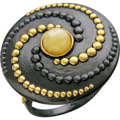 Кольцо с янтарем из чернёного серебра с позолотой