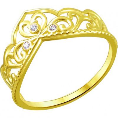 Кольцо с 3 фианитами из жёлтого золота