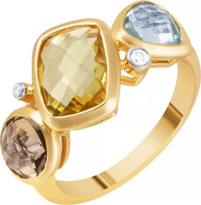 Кольцо с фианитами и бриллиантами из жёлтого золота