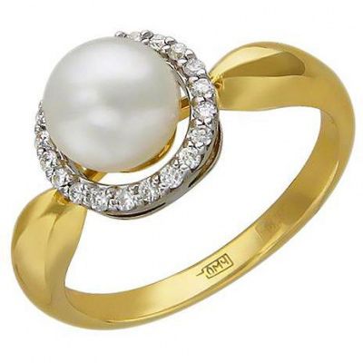 Кольцо с жемчугом и бриллиантами из комбинированного золота