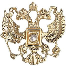 Булавка Герб России с бриллиантом из желтого золота
