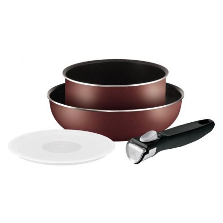 Набор посуды Tefal Ingenio PTFE Red 3, ковш 20 см, вок 26 см, пластиковая крышка 20 см, съемная ручка 04162830