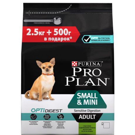 Сухой корм Purina Pro Plan для взрослых собак мелких и карликовых пород с чувствительным пищеварением, ягнёнок с рисом, 3 кг, промо-упаковка 12324775
