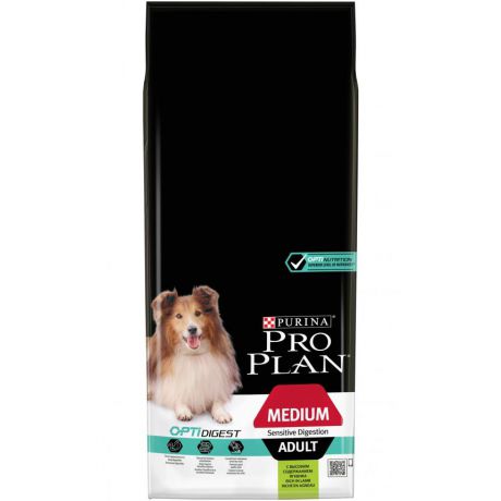 Сухой корм Purina Pro Plan для взрослых собак средних пород с чувствительным пищеварением, ягнёнок, пакет, 14 кг 12278096