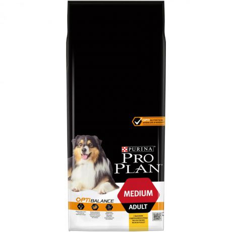 Сухой корм Purina Pro Plan для взрослых собак средних пород, курица с рисом, пакет, 14 кг 12272439