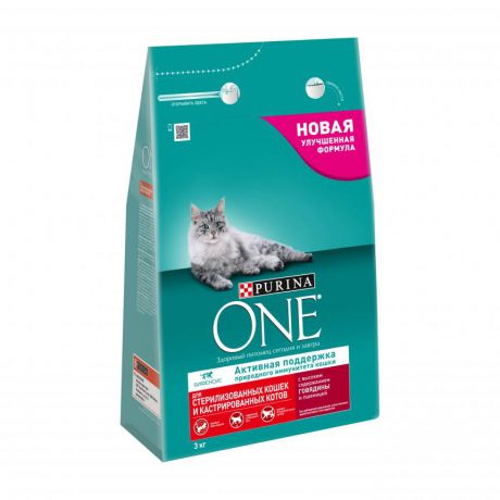 Сухой корм Purina One для стерилизованных кошек и котов с говядиной и пшеницей, пакет, 3 кг 12353229