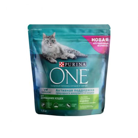 Сухой корм Purina One для домашних кошек с индейкой и цельными злаками, пакет, 1,5 кг 12353232