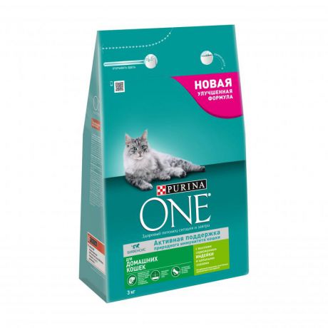 Сухой корм Purina One для домашних кошек с индейкой и цельными злаками, пакет, 3 кг 12353230