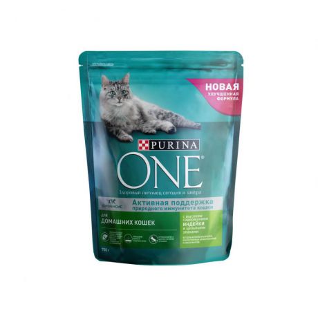Сухой корм Purina One для домашних кошек с индейкой и цельными злаками, пакет, 750 г 12353223