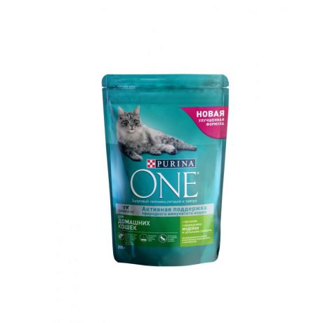 Сухой корм Purina One для домашних кошек с индейкой и цельными злаками, пакет, 200 г 12353134
