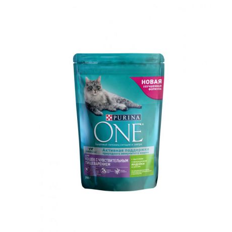Сухой корм Purina One для кошек с чувствительным пищеварением с индейкой и рисом, пакет, 200 г 12353135