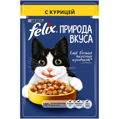 Влажный корм Purina Felix Природа вкуса для взрослых кошек с курицей, пауч, 85г 12392207