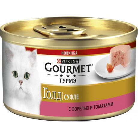 Влажный корм Purina Gourmet Гурмэ Голд Суфле для кошек с форелью и томатами, банка, 85 г 12376363