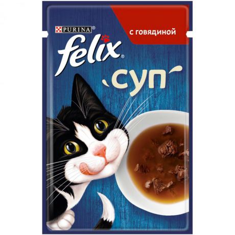 Влажный корм Purina Felix суп для взрослых кошек с говядиной, пауч, 48г 12378667