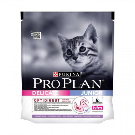 Сухой корм Purina Pro Plan Delicate Junior для котят с чувствительным пищеварением, индейка, пакет, 400 г 12372568