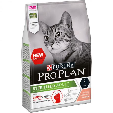 Сухой корм Purina Pro Plan для стерилизованных кошек и кастрированных котов (для поддержания органов чувств), с лососем, Пакет, 3 кг 12370370