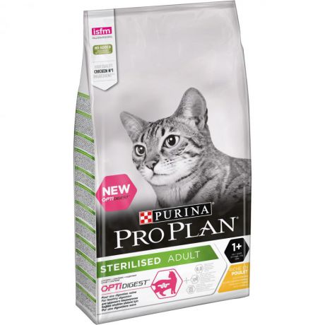 Сухой корм Purina Pro Plan для стерилизованных кошек и кастрированных котов с чувствительным пищеварением, с курицей, пакет, 10 кг 12370499