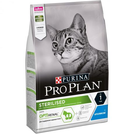 Сухой корм Purina Pro Plan для стерилизованных кошек и кастрированных котов, кролик, пакет, 3 кг 12369083